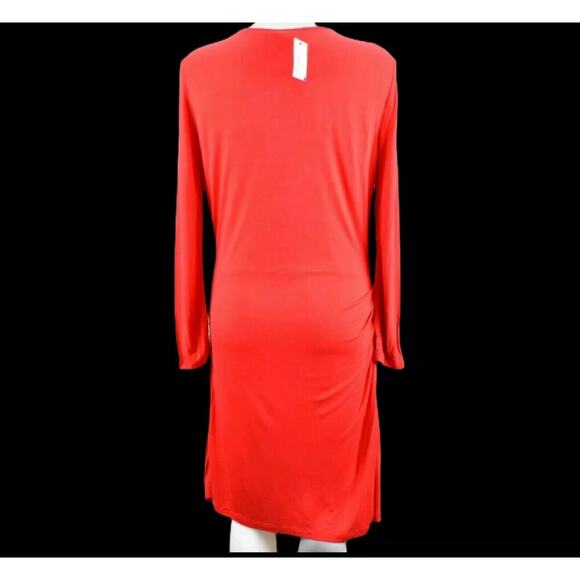 * Mng by mango dress red long sleeve jersey ruched stretch Tania size Large - Picture 3 of 5